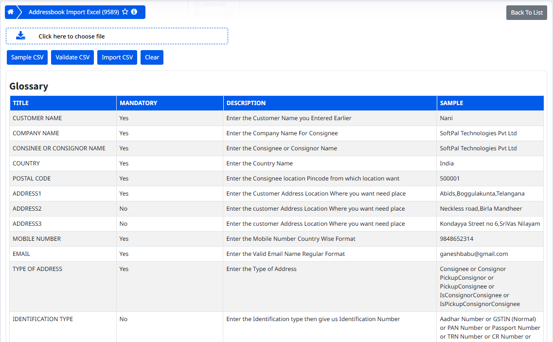 Address Book Import Interface