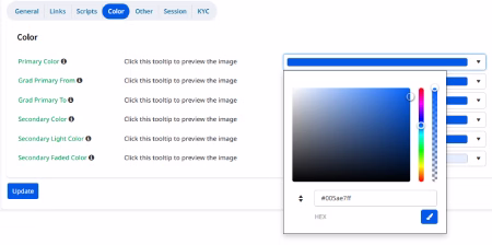 Color Customization showing primary and secondary color palette options