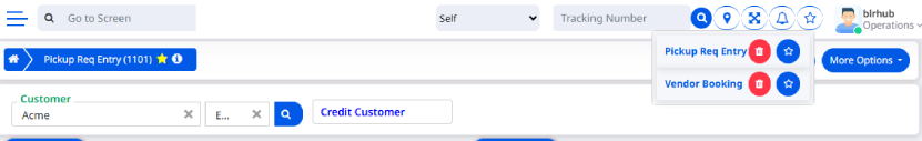 Favorite Screens Management showing bookmarking and quick-access pages