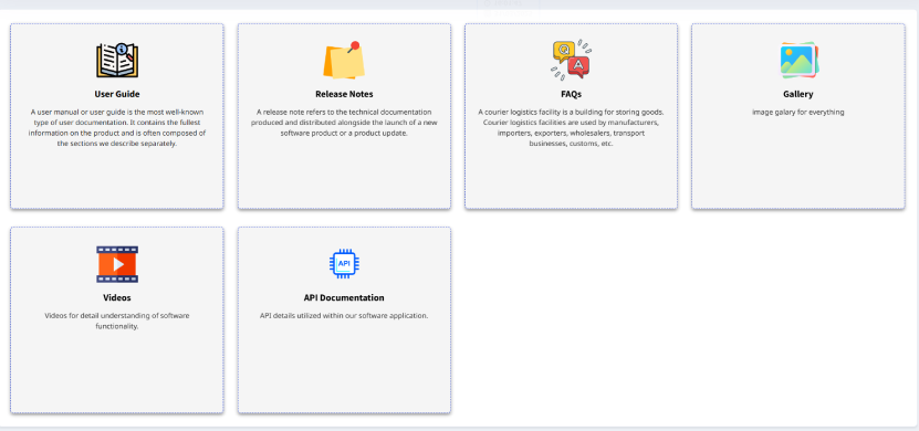 Help Center Dashboard Help Center Dashboard showing courier software support interface