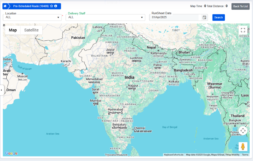 Delivery route optimization map interface showing planned routes with driver locations