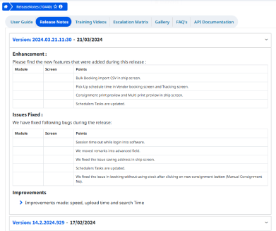 Release updates in courier management platform