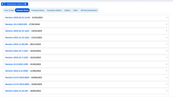 Release Notes Dashboard showing courier management software updates