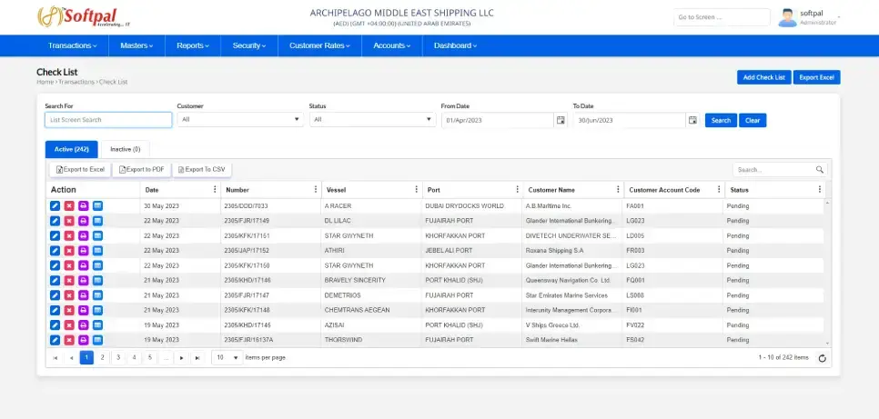 Shipping agency management platform dashboard