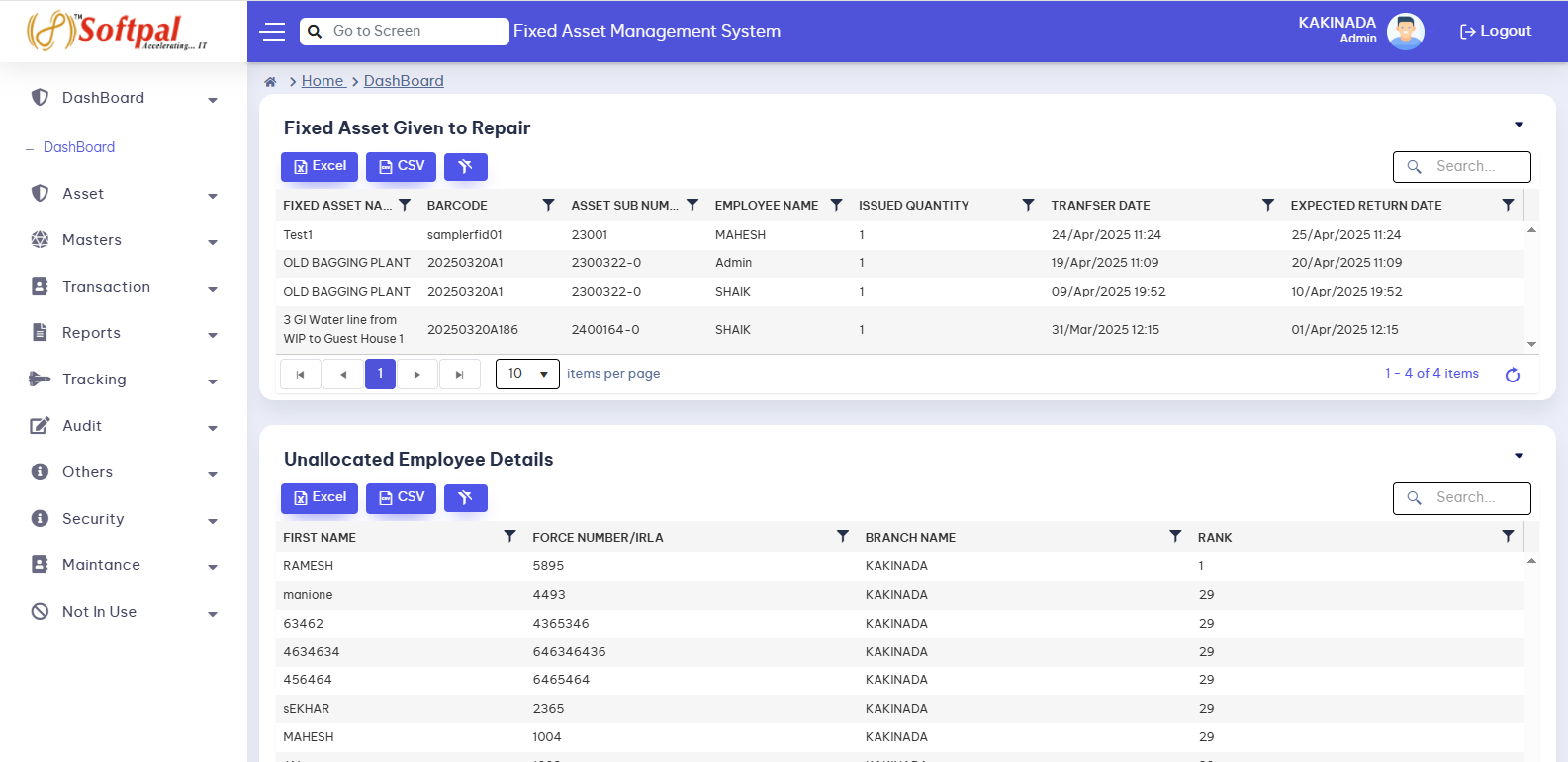 Asset management software dashboard showing real-time asset tracking