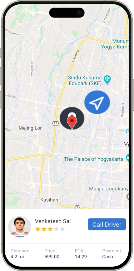 Softpal Cab app — live ride map